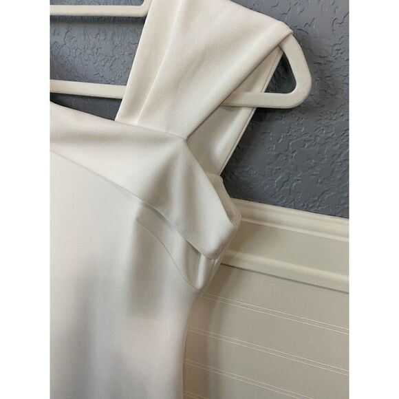 Vince Camuto White Asymmetric-Neck Sheath Dress - Picture 12 of 13